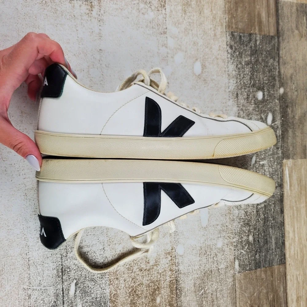 Veja Esplar Womens Shoes Sz 9 White Black Athletic Leather Low-Top Sneakers